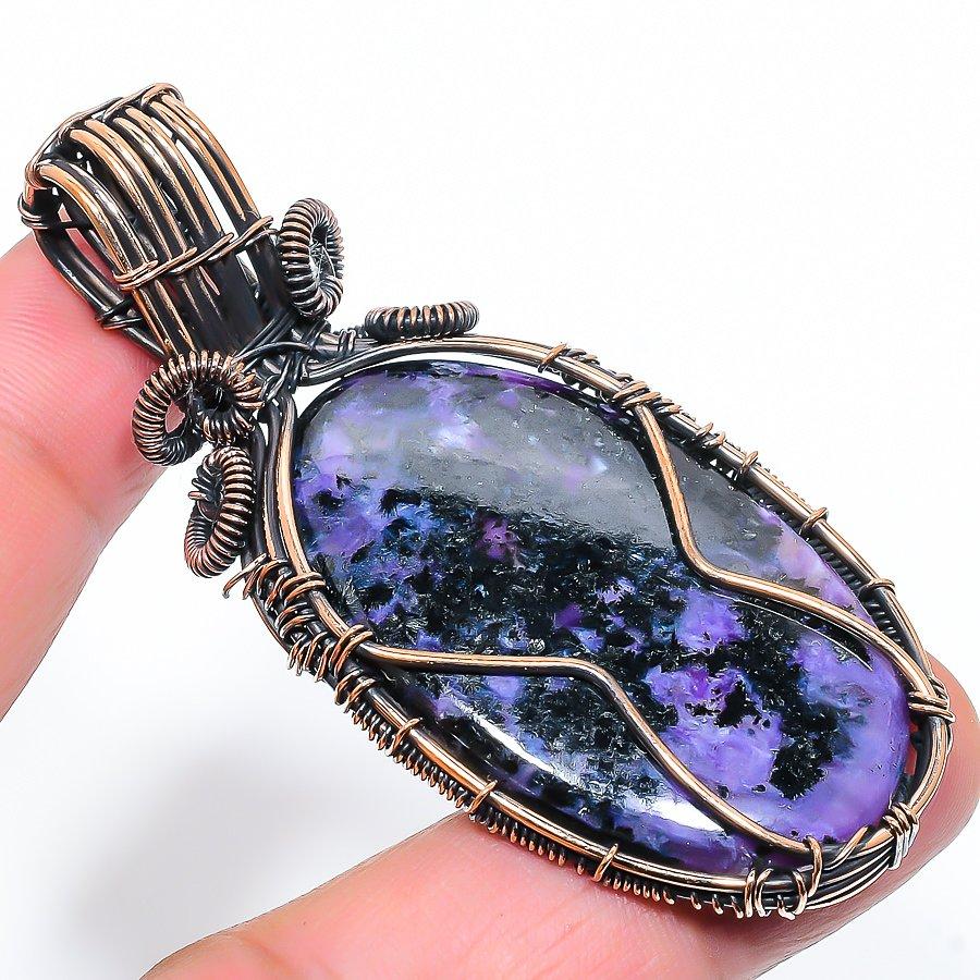 Russian Charoite Handmade Copper Wire Wrap Jewelry Pendant 2.68" J6e93