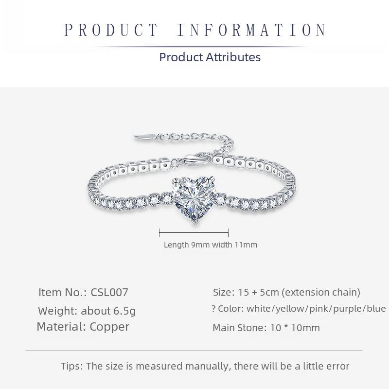 Европейский и американский ретро-браслет в форме сердца с имитацией цветных камней, основной камень 10x10 мм