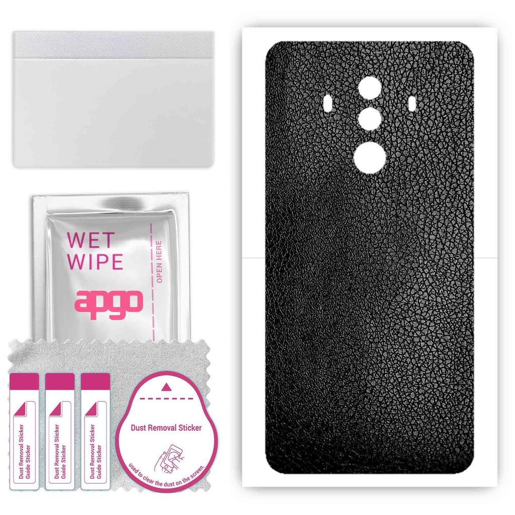 apgo Protective Skin Sticker for the Back Compatible with Huawei Mate 10 Pro, Wrap Film, Foil, Vinyl - Pattern Black Leather