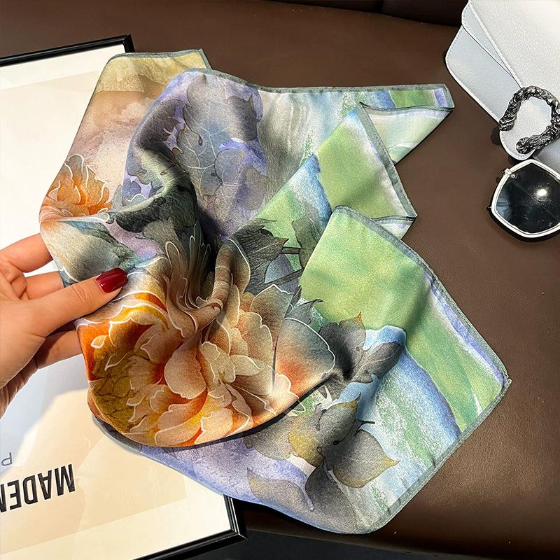 Новый 100% Натуральный Шарф из Натурального Шелка Женский Платок Бандана Квадратные Шарфы Палантин Косынка Тутовый Весенняя Мода Роскошный Высокое Качество Хиджаб