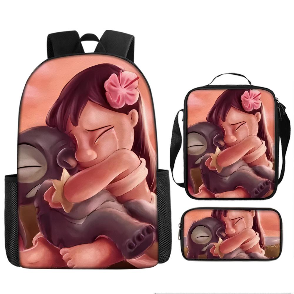 Stitch Kids Backpack Set 3-Piece Student School Bag Lunch Box Pencil Case Digital Print Gift Set for Children