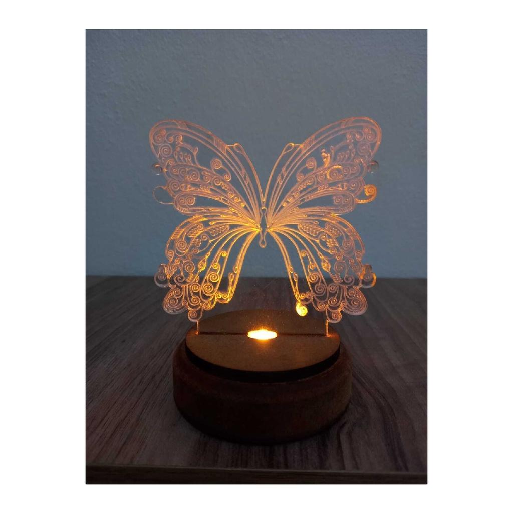 Подарочная настольная лампа с бабочкой из плексигласа на 3d деревянной основе