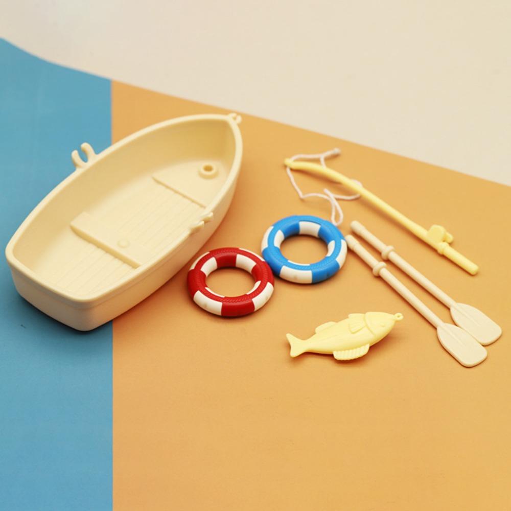 Plastic Dollhouse Ornaments Mini Fishing Boat Set Funny Fishing Boat Model  Children