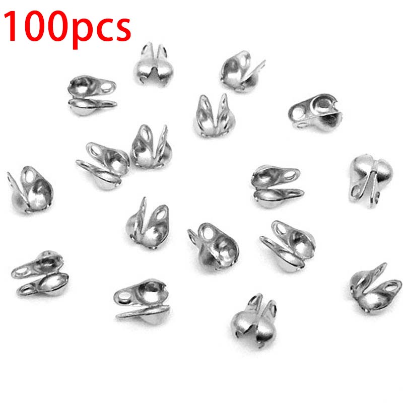 50pcs 100pcs Gold Color Fitting Stainless Steel Ball Chain Calotte Crimp Beads Connectors End Clasp DIY Bracelet Necklace Making
