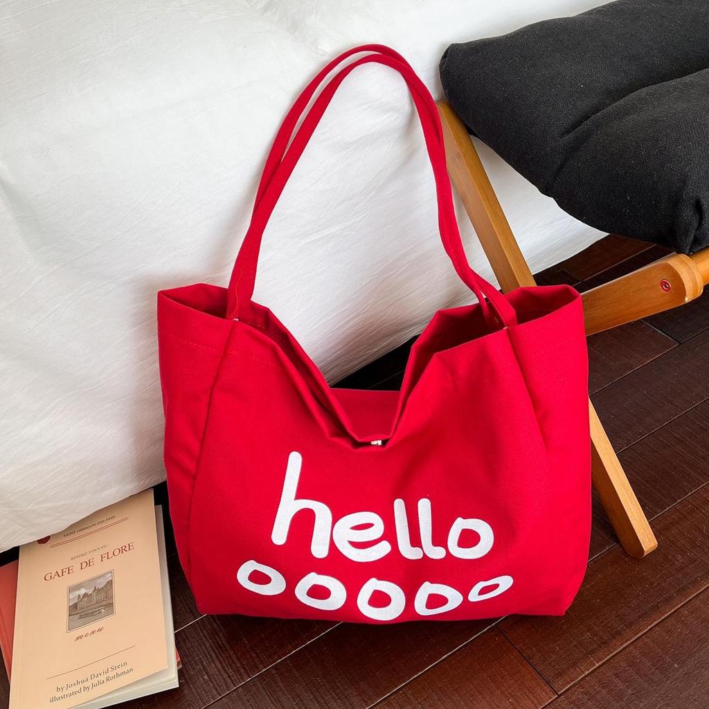 Women's Large Capacity Canvas Tote Bag - Summer Versatile Single Shoulder Bag with Letter Print