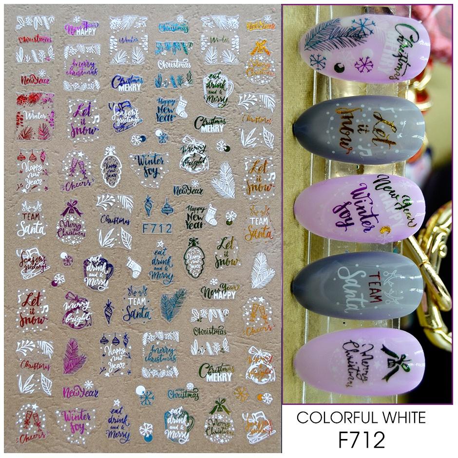 1 лист 3D Рождественская серия наклейки для ногтей наклейка дизайн ногтей украшения белый лазер золото красочные зимние снежинки лист сердце