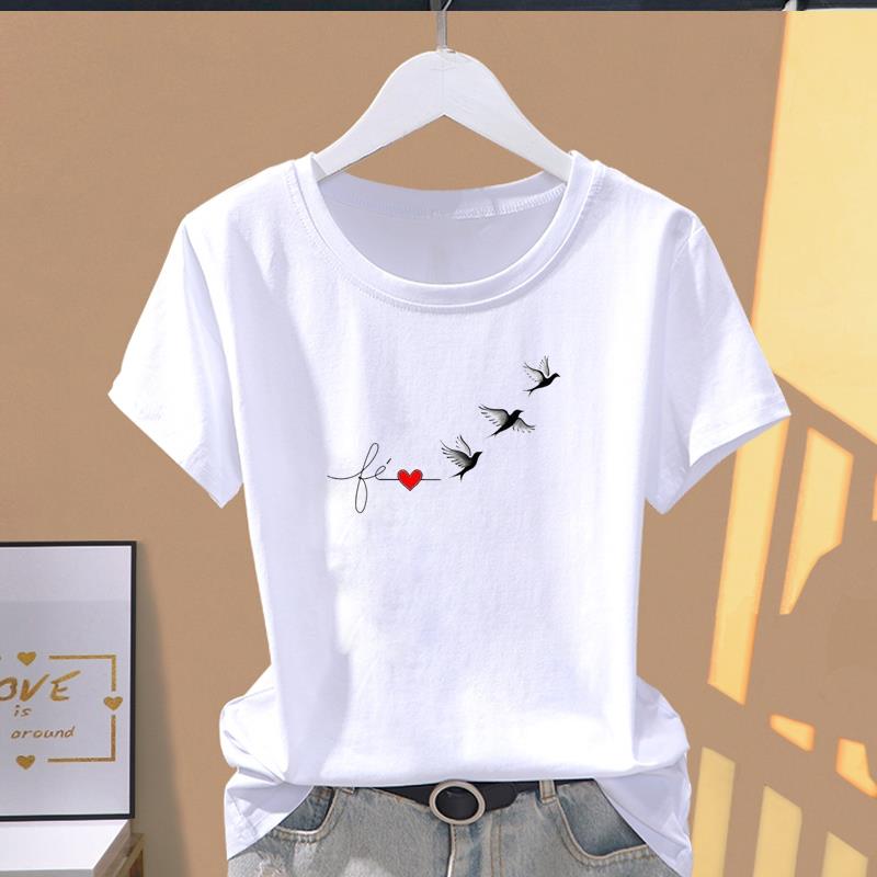 (Азиатский размер) Футболка с графическим принтом T Clothing Love Heart Watercolor Cute Casual Fashion Print Женская повседневная женская футболка с коротким рукавом