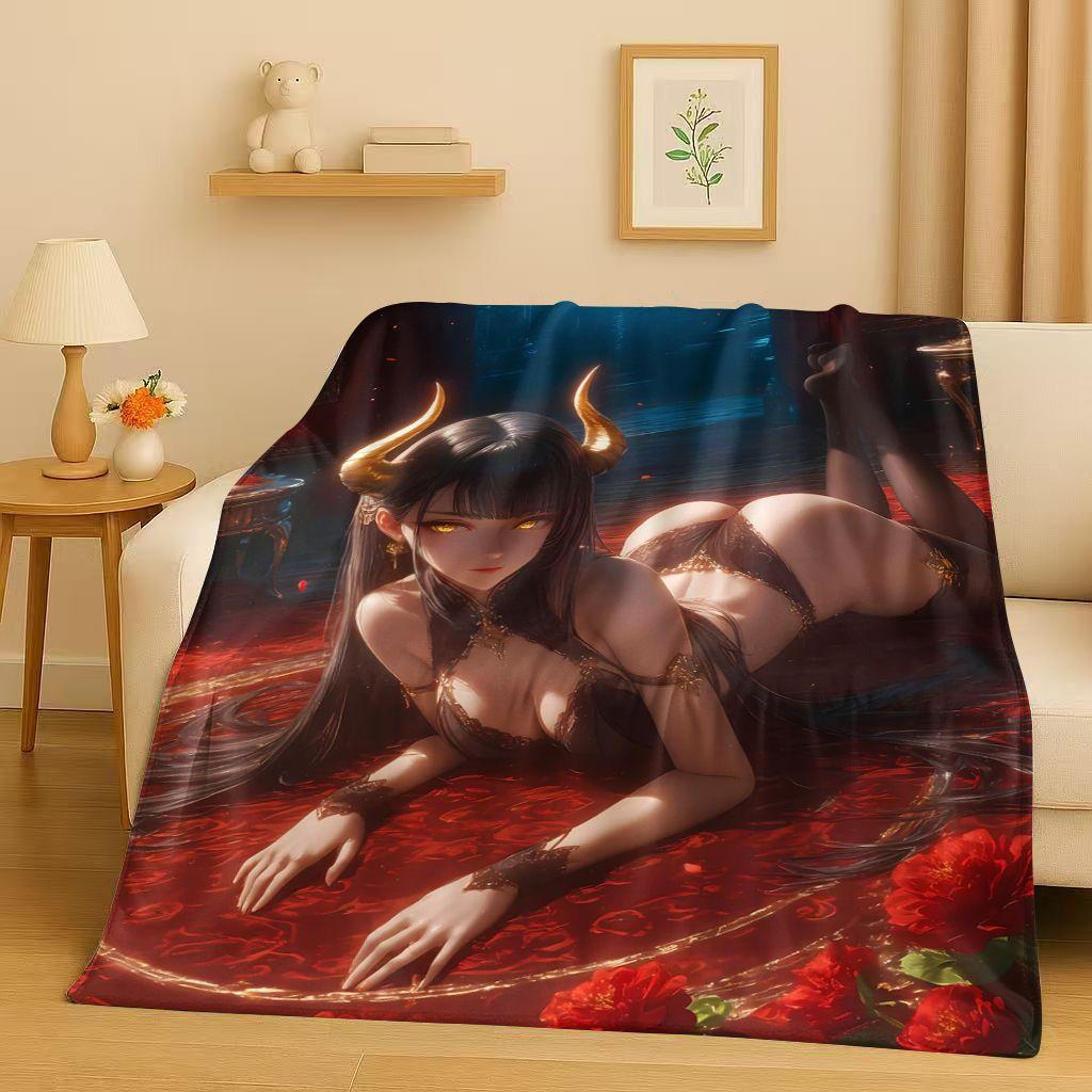 26 Style Gothic Dark Sexy Girls Cartoon Anime Characters Flannel Blanket,Soft Plush Throw for Home Bedroom Bed Sofa Cover Trave