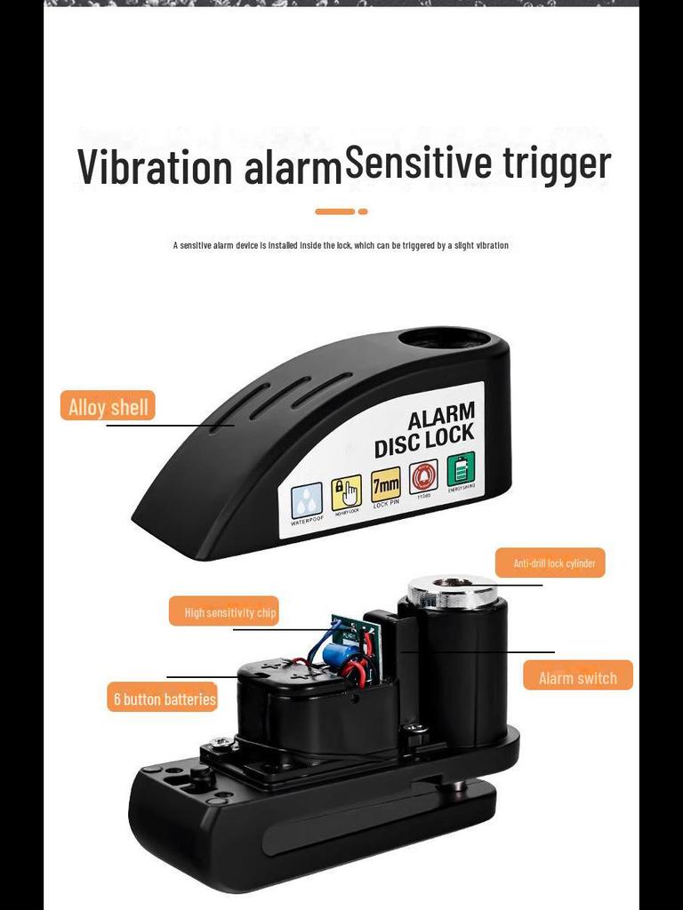 Водонепроницаемая противоугонная сигнализация из сплава с дисковым тормозом для мотоциклов и электровелосипедов
