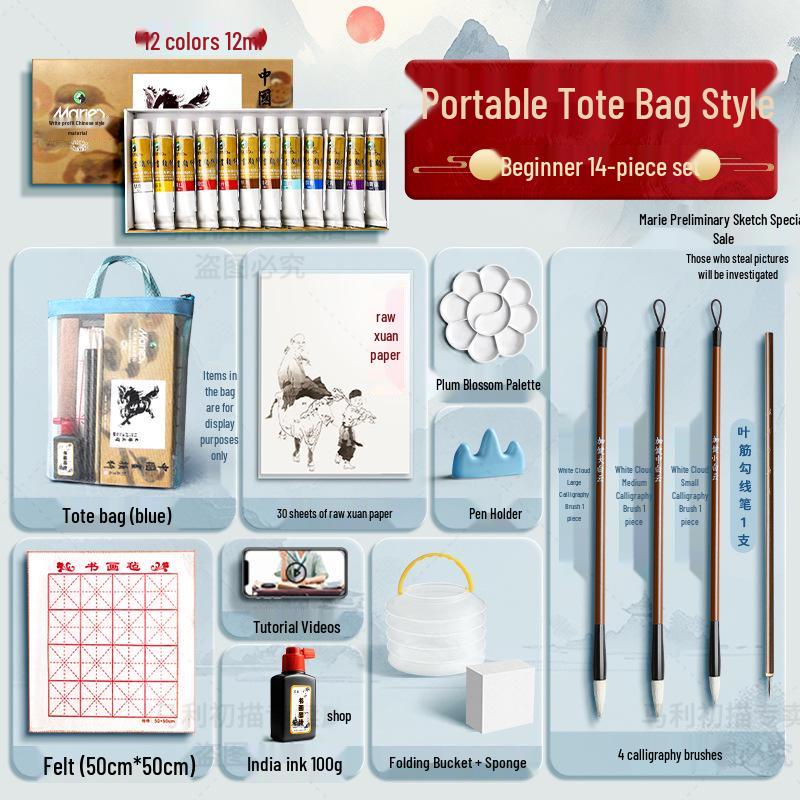 Набор Марии для начинающих из 12 цветов для детской живописи тушью с кистями