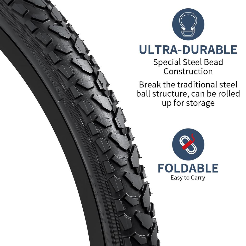 YunSCM Set of Bicycle Tires Tubes with 32mm Schrader Valves Tire for Mountain 2, 24x1.75 Tires, 24x1.75 47-507 + 24x1.5/1.75 + Levers, 24-inch 1.75