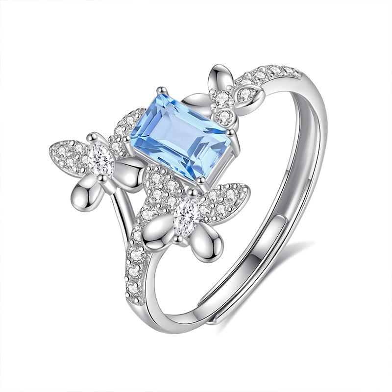 Natural stone flower fly butterfly dance ring women's s925 sterling silver adjustable ring high-end accessories fashionable and elegant jewelry gifts