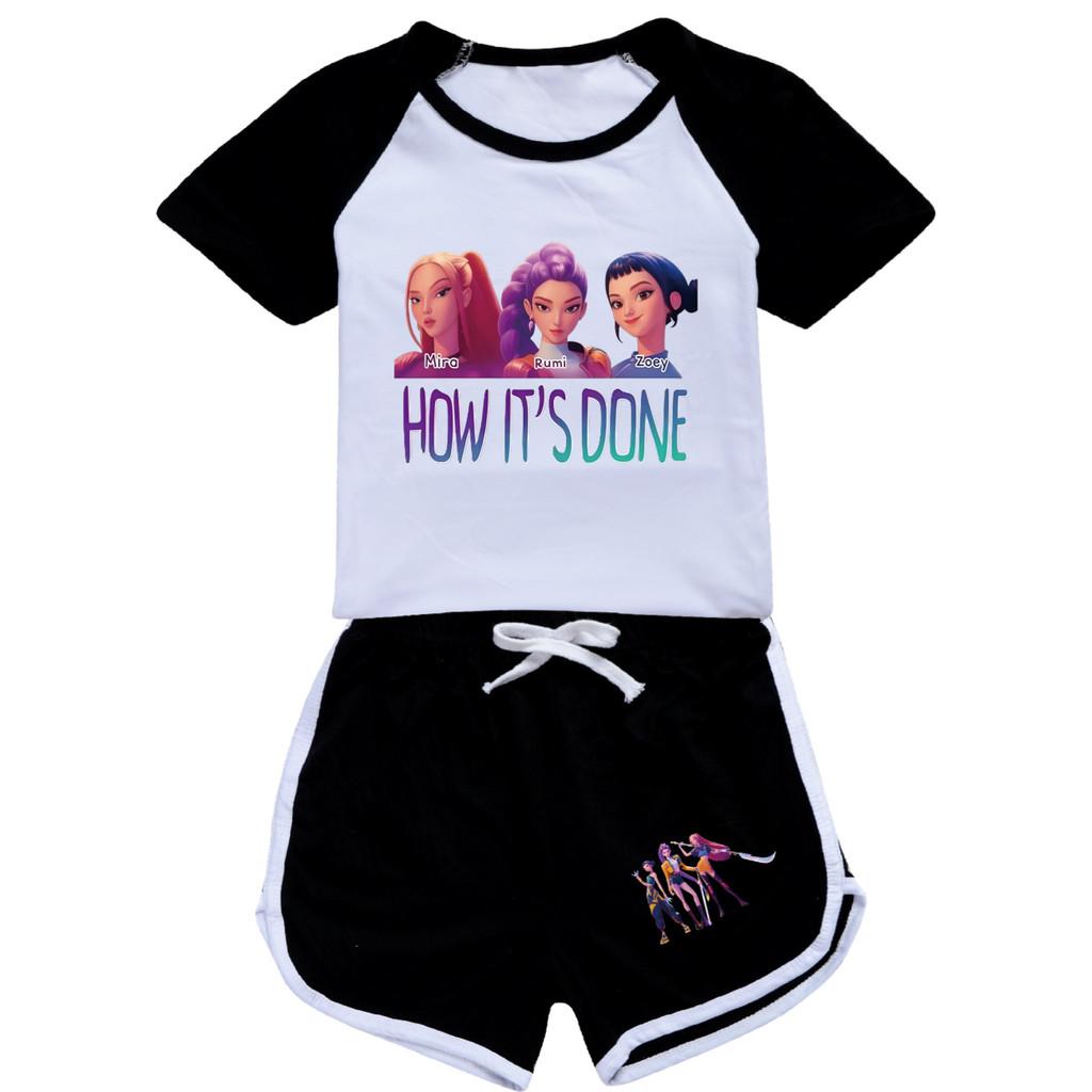 4907 Детский спортивный костюм для девочек в стиле поп-музыки: футболка, шорты и шорты с принтом Руми, Зои и Миры.