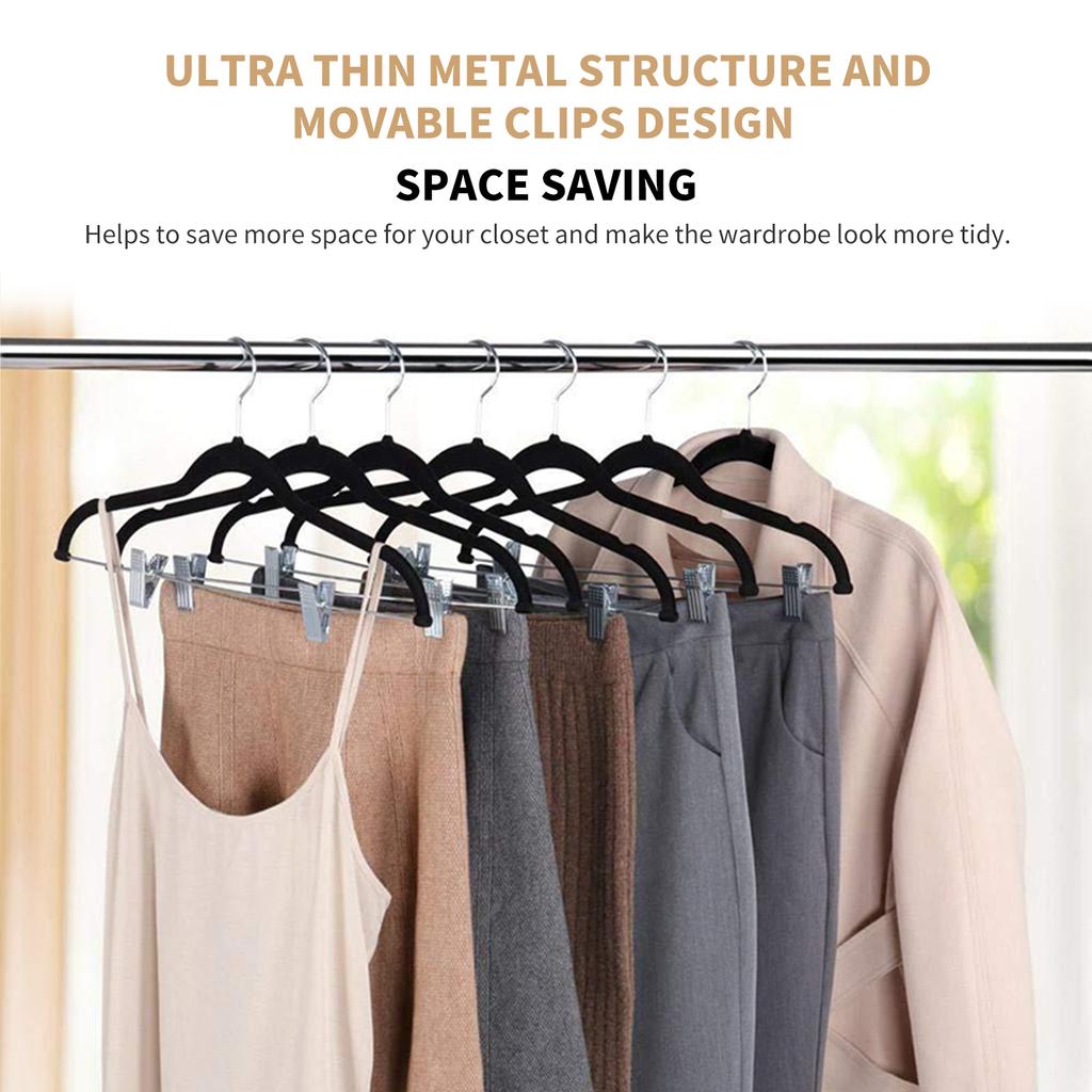 5/10pcs Clothes Hangers with Movable Clips Velvet Ultra Thin No Slip Rack Skirt Pants Hangers for