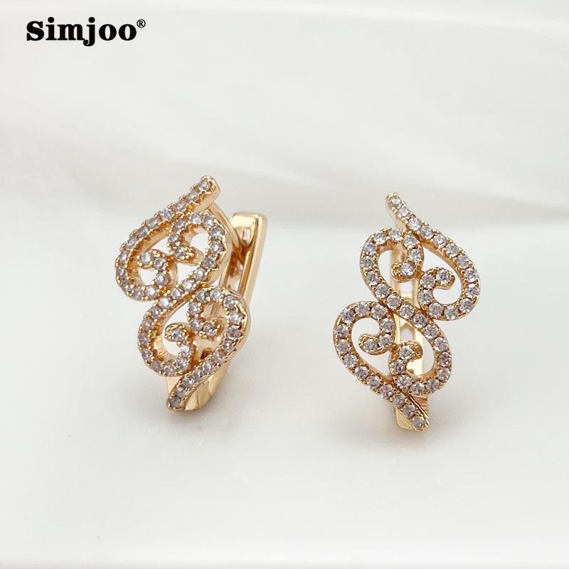 SIMJOO серьги из розового золота с цирконием, модные простые серьги с полыми цветами и бриллиантами для женщин
