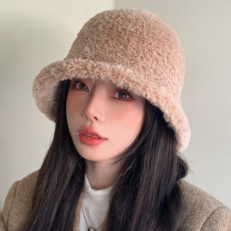 Модная однотонная плюшевая шляпа-ведро, простая простая шляпа рыбака, утолщенные теплые шляпы для женщин