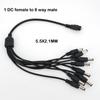 12V DC Power Supply 1 Female To 8 Male Way Splitter Plug Extension Cable 5.5*2.1mm Connector for Led Strip Light