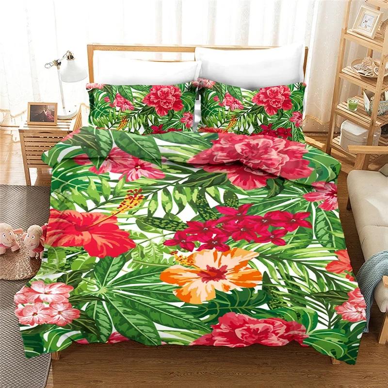 100% High Quality Duvet Cover Sets Tropical Rainforest Flowers Bedding Set EU Double 200x200 Cm Queen King Bed Sets