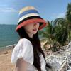 Stripe Rainbow Straw Hat Weave Beach Fisherman Hat Breathable Sunscreen Bucket Hat  Girls