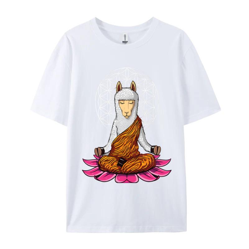 Llama Buddha Zen Yoga Alpaca Meditation TShirt T Shirts Funky Unisex T Shirt Leisure Cotton T Shirt Design