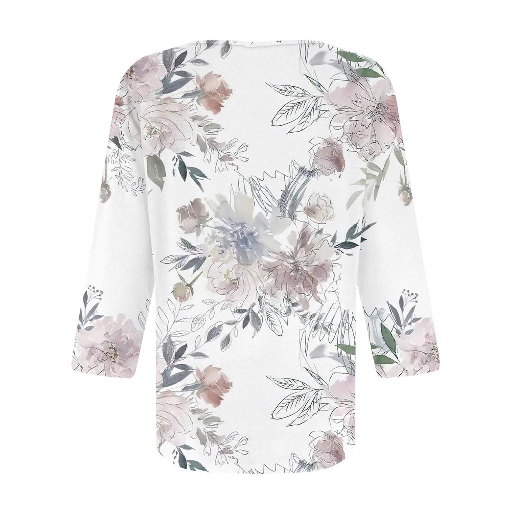 Women's Stand Collar 3/4 Sleeve Printed Top T-shirt