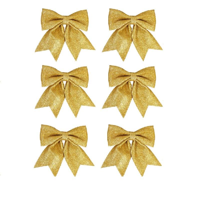 6PCS Sparkle Bow Ornaments for Christmas Tree, DIY Gift Box Decoration, Xmas New Year Party Garland Home Decor Bows Decorations