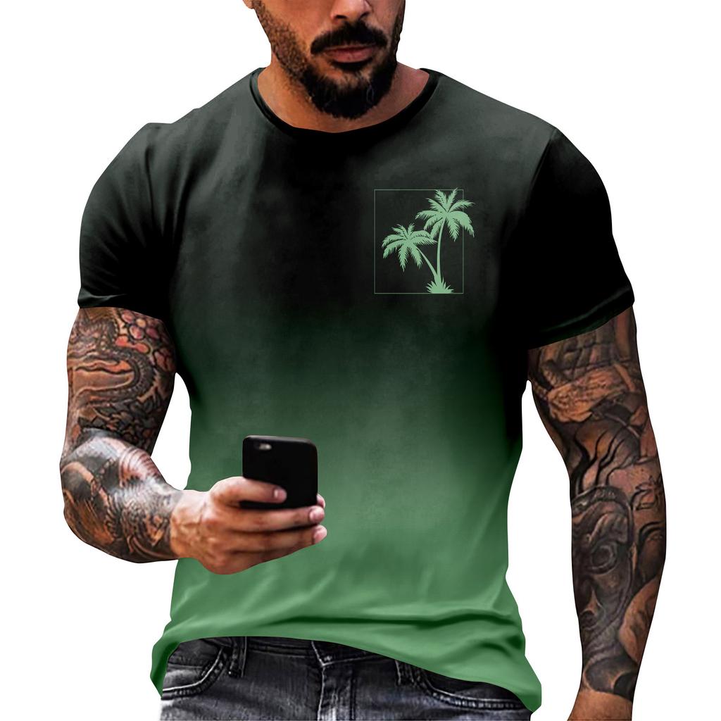 Гавайский принт - мужская повседневная футболка с круглым вырезом и короткими рукавами