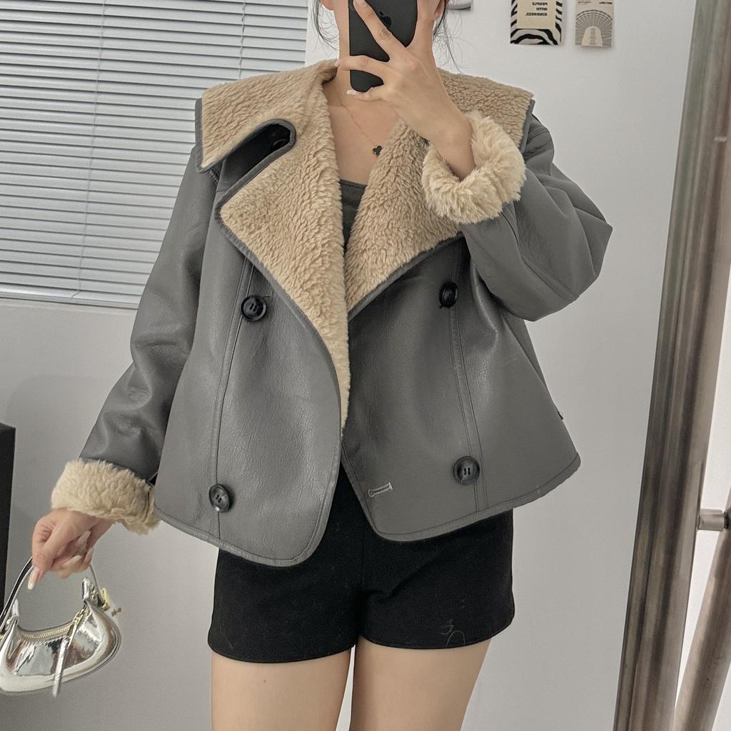 Теплая и экологически чистая меховая куртка-комбинация для женщин, зимняя новая повседневная куртка из искусственной овечьей шерсти в корейском стиле из кожи