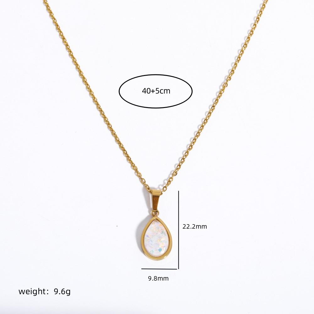Rz Hot Selling Opal Jewelry Water Droplet Opal Pendant Necklace Anti Tarnish Stainless Steel Sweater Chain Fashion Necklace