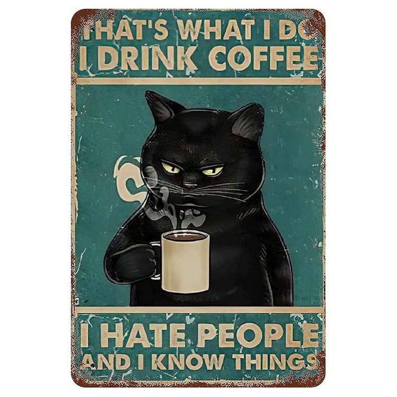 Vintage Funny Cat Coffee Themed Metal Tin Sign Retro Cute Kitten Wall Art Decor for Home Kitchen Cafe Bar Rustic Iron Painting P