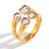 E.B.belle Devil's Eye Star Moon Simple Square Geometric Creative Water Zircon Stick Ring Waterproof 316L Stainless Steel