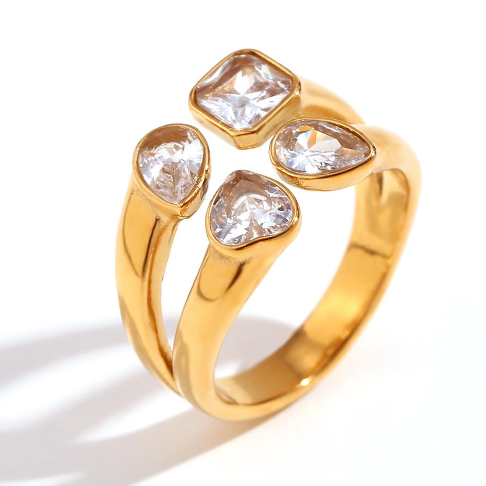 E.B.belle Devil's Eye Star Moon Simple Square Geometric Creative Water Zircon Stick Ring Waterproof 316L Stainless Steel
