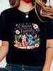 2026 New Lily Cartoon Pattern Ohana Means Home Design Print High Quality Fashion WoUnisex Loose Plus Size Short Sleeve