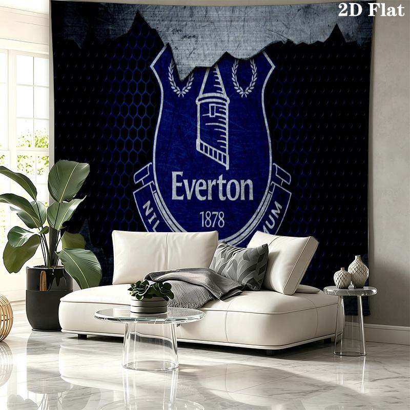 Everton F.C Football Club Glossy Shield Tapestry, Soccer Team Crest Pattern Wall Hanging for Fan Room