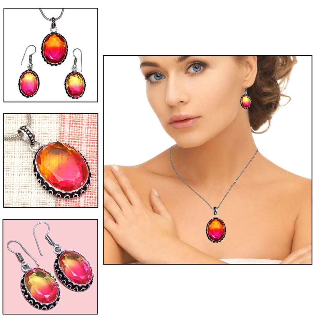 Tourmaline Set Gemstone Gift Wedding Party Bi-Color Pendant,Earring,Ring
