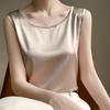 Women Summer Vest Round Neck Sleeveless Smooth Satin Vest Regular Fit Tank Tops Casual Camisole Clubs Daily Wear