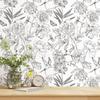 White Sketch Floral Wallpaper Classic Peel And Stick Flower Home Furniture Cabinet Sticker Grey Waterproof PVC Wall Decor