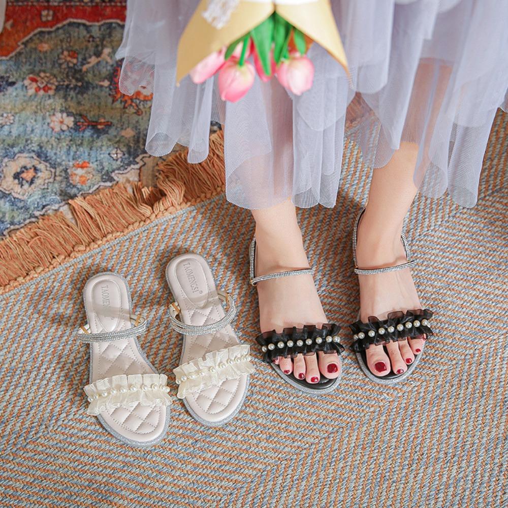 Тапочки Женская верхняя одежда 2024 Новая женская обувь Универсальные сандалии Женские летние туфли на плоской подошве большого размера Sandalias Transparente