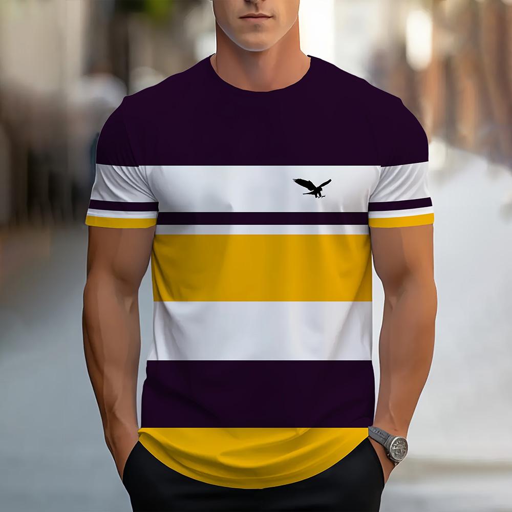 Fashion Striped 3D Printed T-Shirt Clothing 2025 Casual Men's Tops Simple Casual Men's Short Sleeve T-shirts New O-neck T Shirt