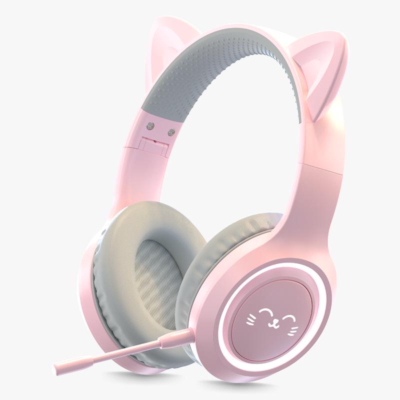 BH-300 Светящиеся беспроводные Bluetooth-наушники с кошачьими ушками и микрофоном для прямых трансляций