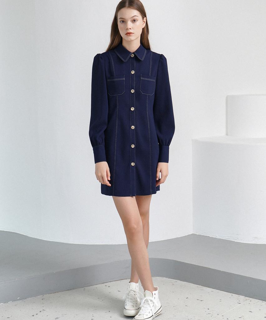 Bye Bye Seop Stitch Mini Dress Navy [T13]