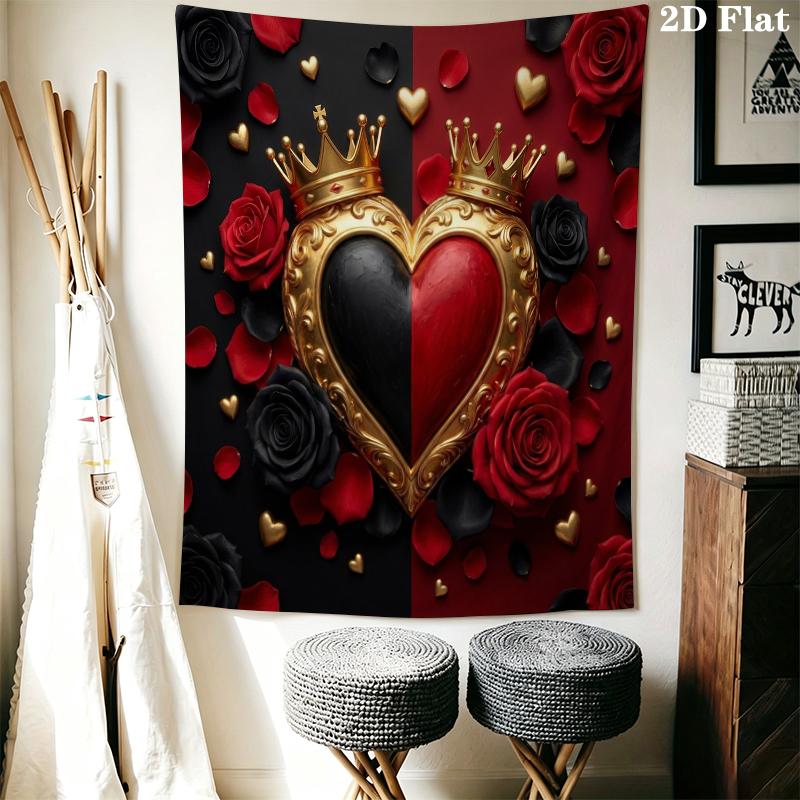 Red&Black Wall Tapestry Aesthetic Wall Hanging Printed Fabric Blanket Decorative Tapestries for Bedroom Living Room Home Decor