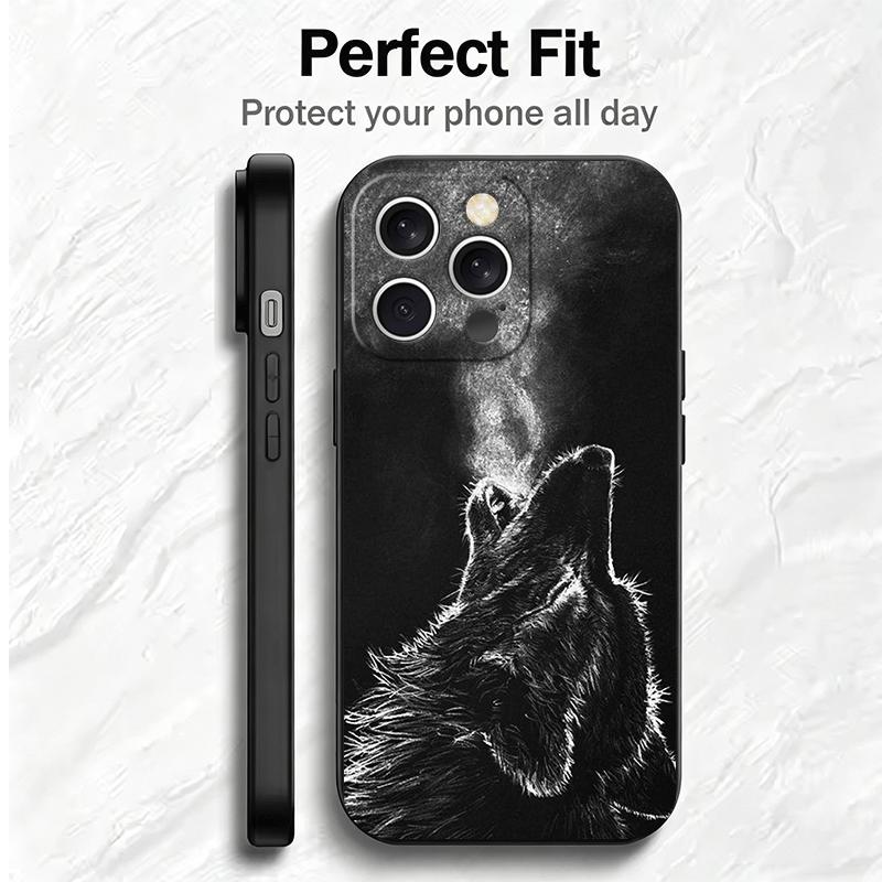 Мягкий чехол для телефона с изображением Волка-Луны для iPhone 16 16E 17 Air 15 Pro Max 14 Plus 13 Mini 11 12 7 Черная задняя крышка