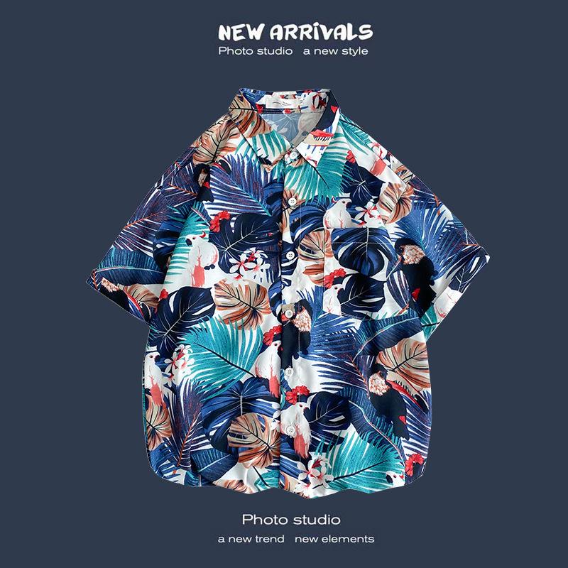 Летняя корейская ретро-цветочная свободная рубашка для пары - модный мужской топ с коротким рукавом