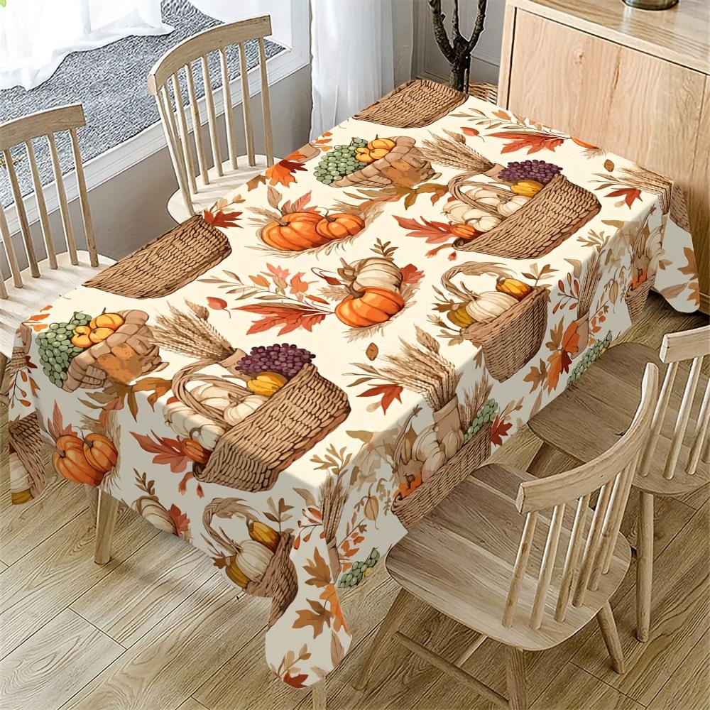 1pc Thanksgiving Tablecloth - Vibrant Pumpkin & Maple Leaf Design, Polyester Rectangular Table Cover for Indoor/Outdoor Use, Perfect for Dining, Kitch