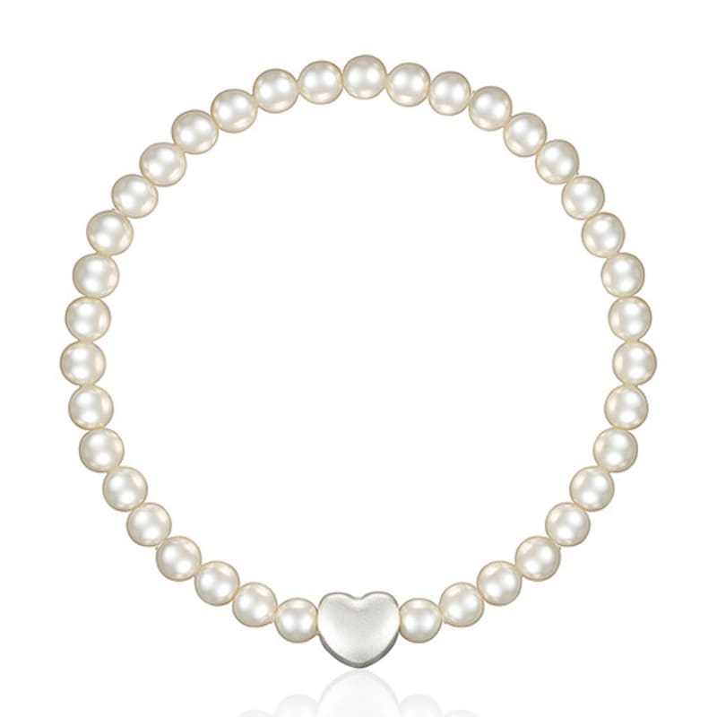 LUNNE Silver 4mm Pearl Heart Bracelet #LSB01