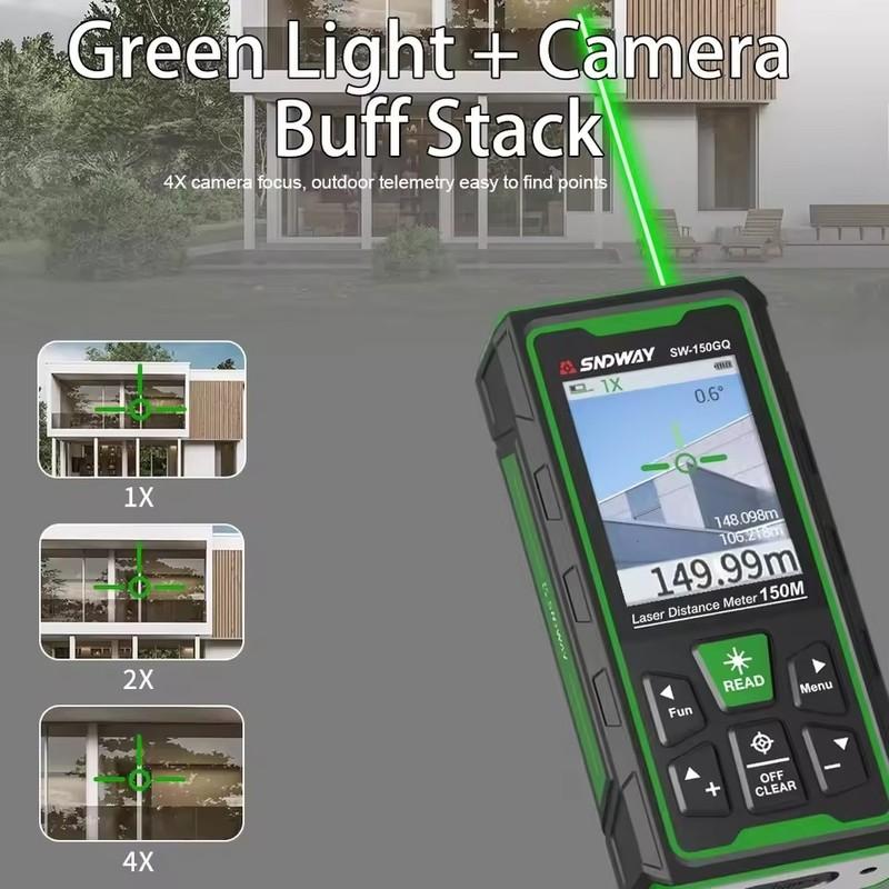 SNDWAY Digital Rangefinder Bluetooth Laser Distance Meter 4X Zoom Green Laser Tape Measure Range Finder
