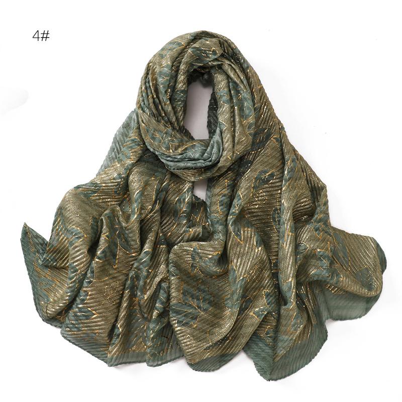 80*180cm Women Leaf Striped Cotton And Linen Long Hijab Fashion Scarf Lady Wraps Shawls Muslim Headband Islamic Scarves