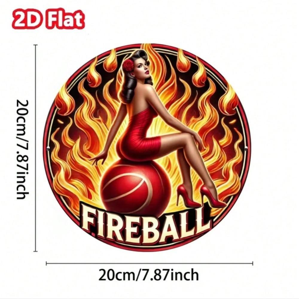 Fireball Metal Sign Round Wall Art Halloween Decor Home Room Decor