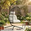 Hanging Egg Chair Indoor Outdoor Hammock Swing Chair With Stand Safety Strap Foldable Basket Black Cream White